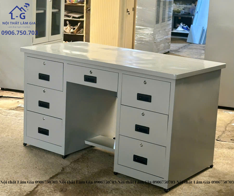 Bàn làm việc sắt tĩnh điện Tân Long phát 7 hộc kéo 1m4